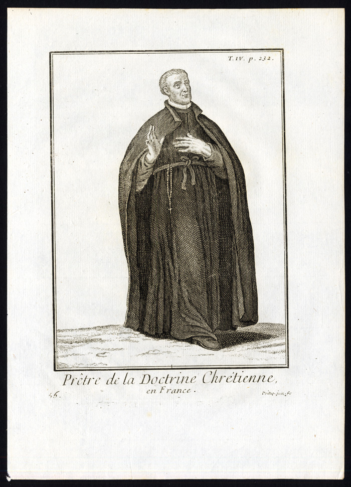 , 2 Antique Religious Prints-CHRISTIAN DOCTRINE-PRIEST-FRANCE-ITALY-Helyot-1792, Pictura Antique Prints