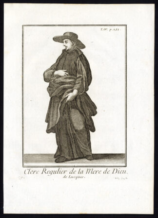 Antique Religious Print-CLERK REGULAR OF THE MOTHER OF GOD OF LUCCA-Helyot-1792