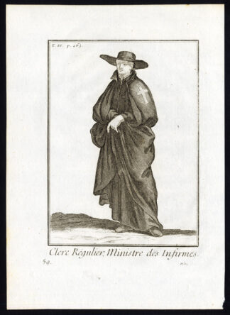 Antique Religious Print-CLERK REGULAR OF THE CAMILLANS-CAMILLUS-Helyot-1792