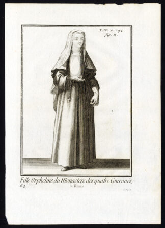 Antique Religious Print-ORPHAN-MONASTERY-FOUR CROWNED MARTYRS-ROME-Helyot-1792