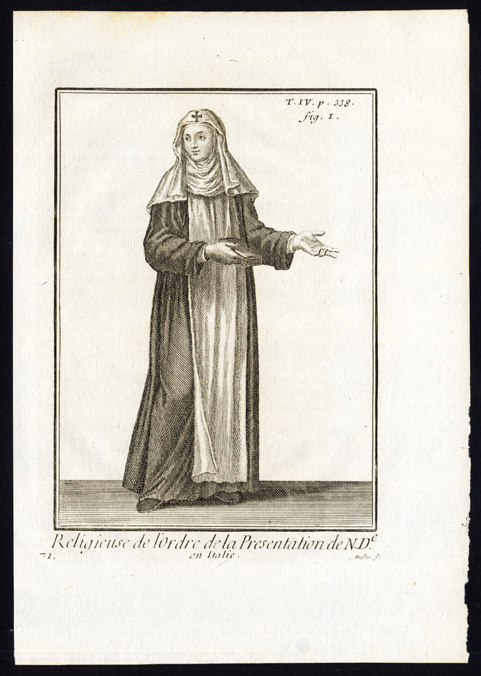 , 3 Antique Religious Prints-ORDER OF THE PRESENTATION OF HOLY MARY-Helyot-1792, Pictura Antique Prints