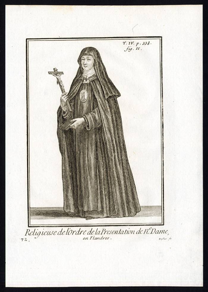 , 3 Antique Religious Prints-ORDER OF THE PRESENTATION OF HOLY MARY-Helyot-1792, Pictura Antique Prints