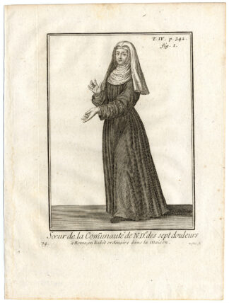 2 Antique Religious Prints-SISTER-OUR LADY OF SORROWS-ROME-ITALY-Helyot-1792