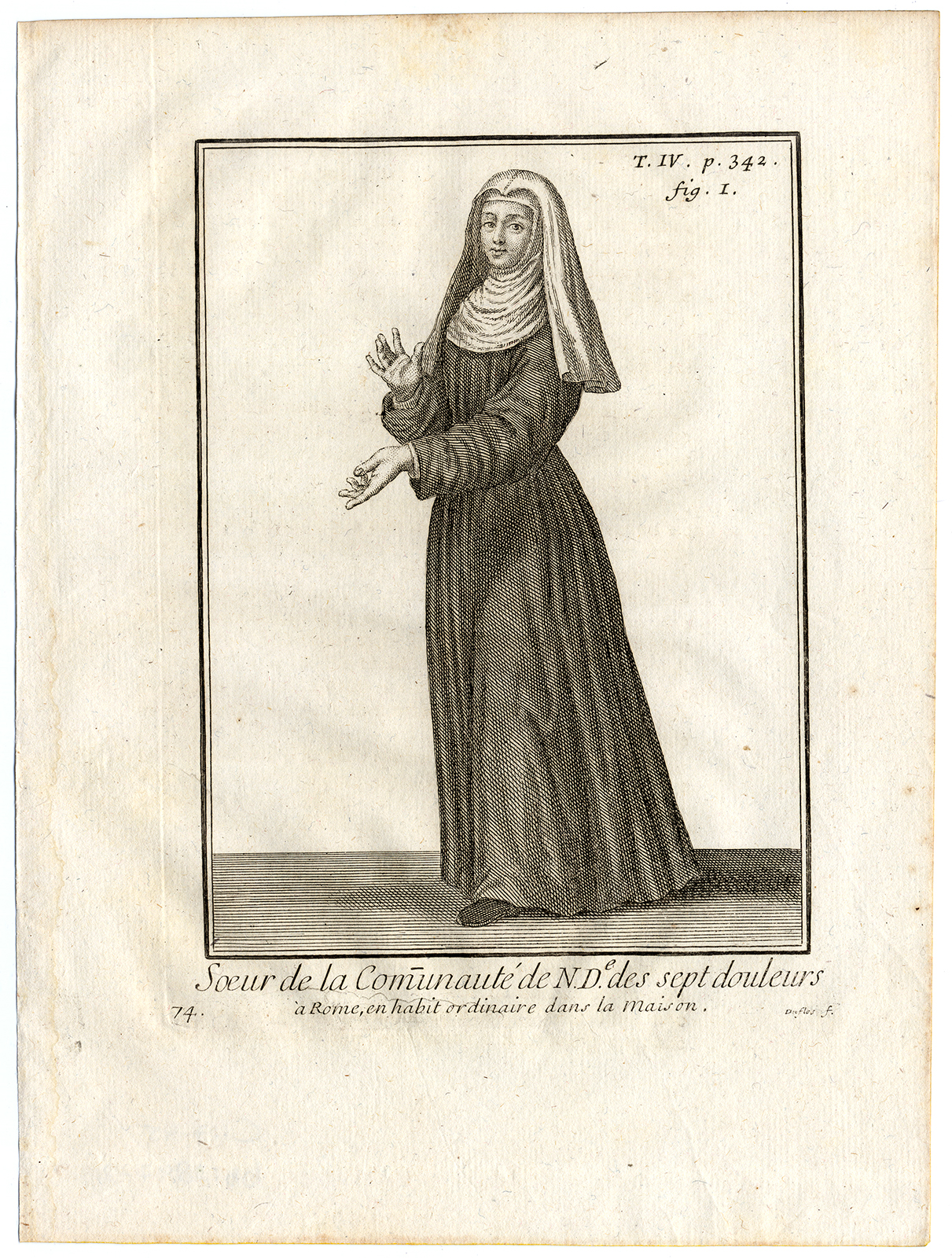 , 2 Antique Religious Prints-SISTER-OUR LADY OF SORROWS-ROME-ITALY-Helyot-1792, Pictura Antique Prints
