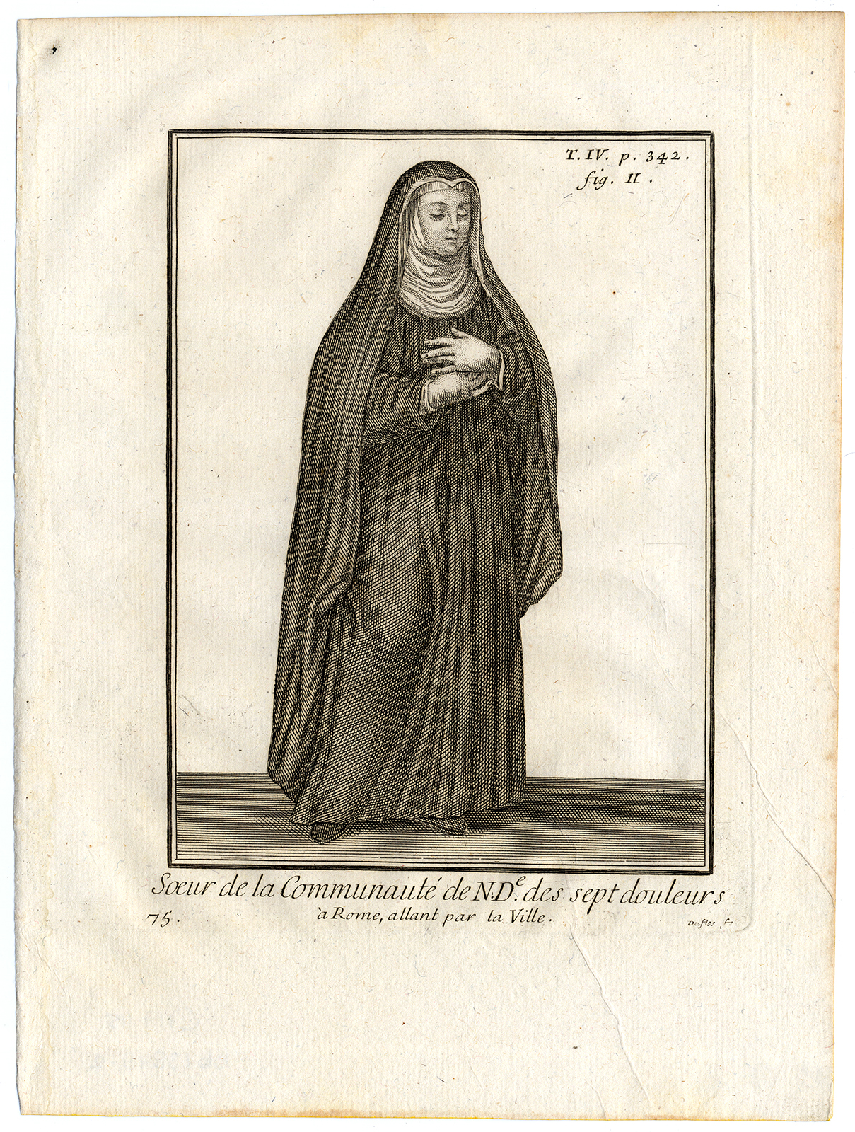 , 2 Antique Religious Prints-SISTER-OUR LADY OF SORROWS-ROME-ITALY-Helyot-1792, Pictura Antique Prints