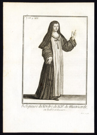 2 Antique Religious Prints-ORDER OF OUR LADY OF THE MISERICORDE-NUN-Helyot-1792