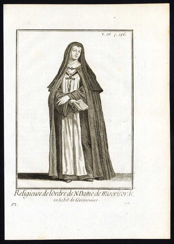 , 2 Antique Religious Prints-ORDER OF OUR LADY OF THE MISERICORDE-NUN-Helyot-1792, Pictura Antique Prints