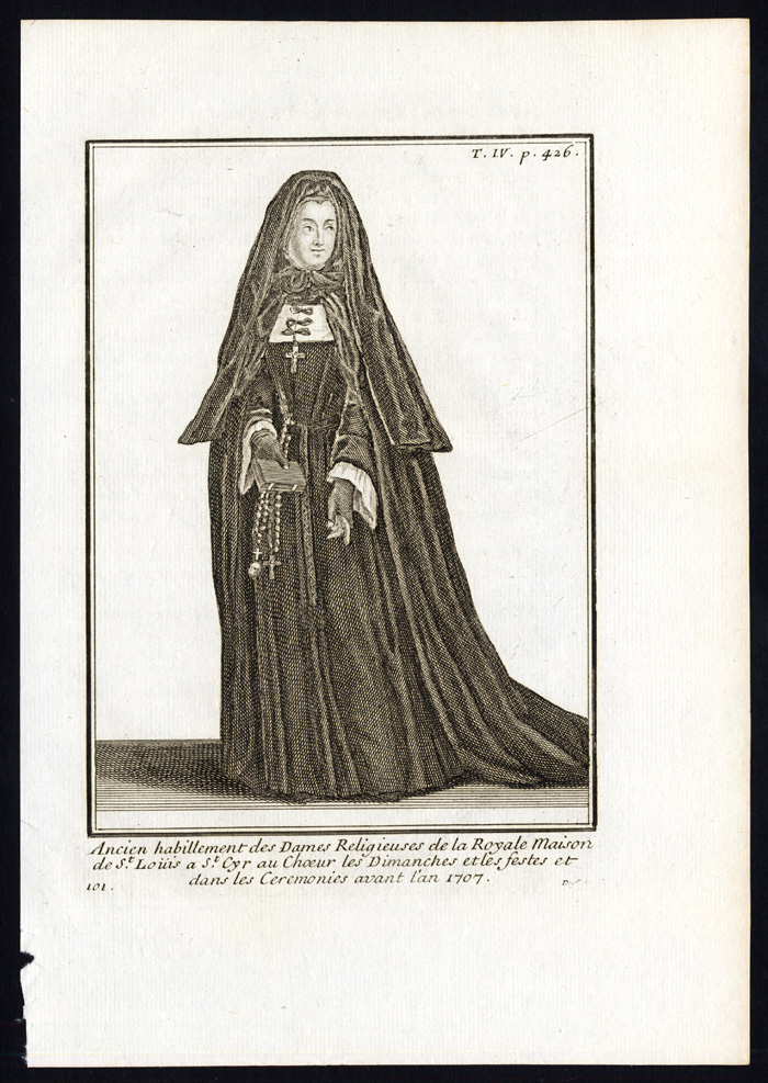 , 8 Antique Religious Prints-MAISON ROYALE DE SAINT LOUIS-NUN-FRANCE-Helyot-1792, Pictura Antique Prints