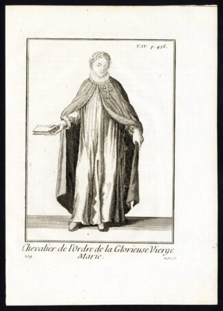 Antique Religious Print-KNIGHT-ORDER OF THE BLESSED VIRGIN MARY-Helyot-1792