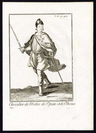 Antique Religious Print-KNIGHT-ORDER OF SAINT JOHN AND SAINT THOMAS-Helyot-1792