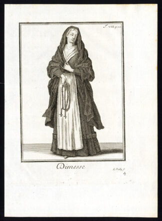 Antique Religious Print-DIMESSE-NUN-HABIT-Helyot-1792