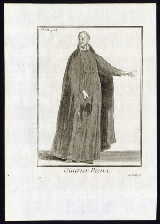 Antique Religious Print-GODLY WORKER-CATHOLIC-Helyot-1792