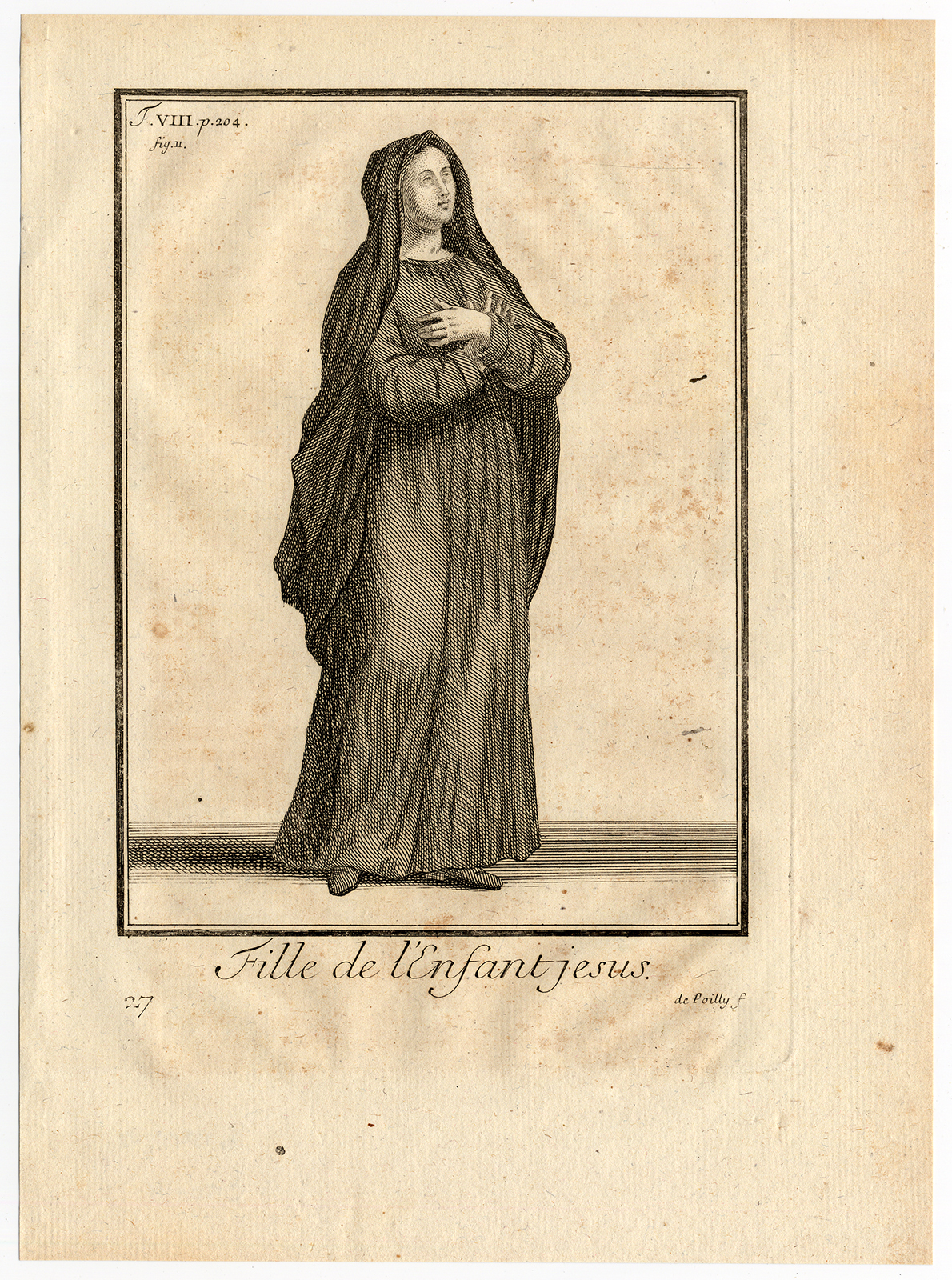 , Antique Religious Print-SISTER OF THE CHILD JESUS-NUN-CATHOLIC-Helyot-1792, Pictura Antique Prints