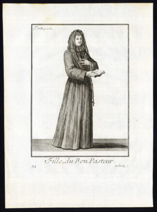 Antique Religious Print-CONGREGATION DU BON PASTEUR-NUN-CATHOLIC-Helyot-1792