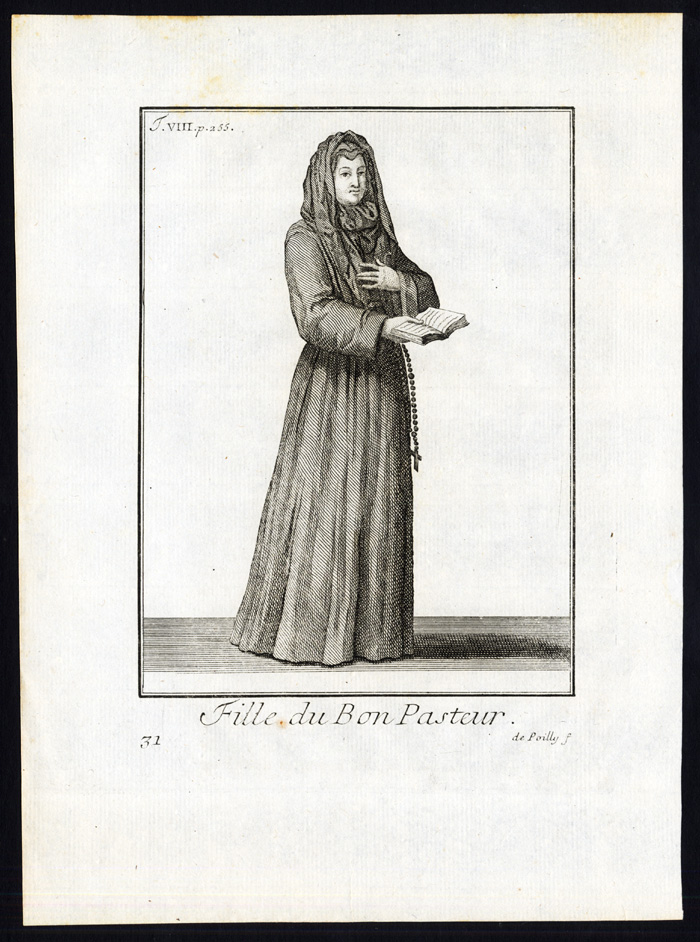 , Antique Religious Print-CONGREGATION DU BON PASTEUR-NUN-CATHOLIC-Helyot-1792, Pictura Antique Prints