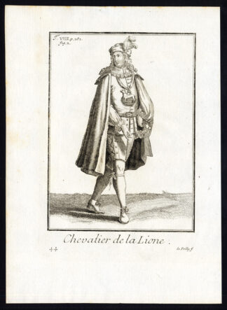 Antique Religious Print-KNIGHT-ORDER OF THE LIONE-CHEVALIER-Helyot-1792