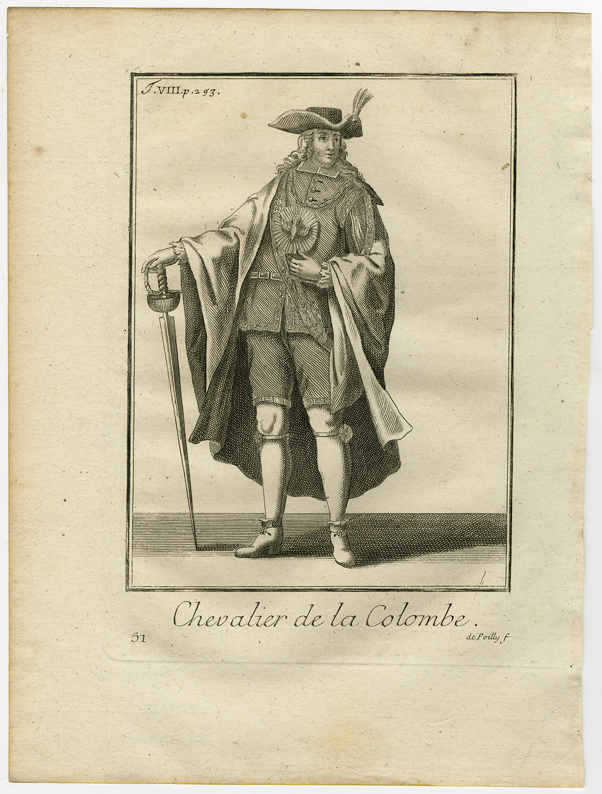 , Antique Religious Print-KNIGHT-ORDER OF THE HOLY SPIRIT-COLOMBE-Helyot-1792, Pictura Antique Prints