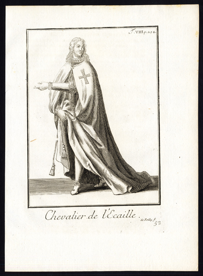 , Antique Religious Print-KNIGHT-ORDER-ORDRE DE L’ECAILLE-Helyot-1792, Pictura Antique Prints