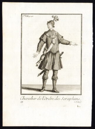 Antique Religious Print-KNIGHT-ROYAL ORDER OF THE SERAPHIM-SWEDEN-Helyot-1792