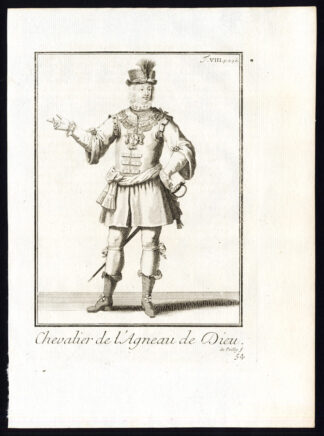Antique Religious Print-KNIGHT-ORDER OF THE AGNUS DEI-SWEDEN-Helyot-1792