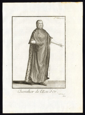 Antique Religious Print-KNIGHT-ORDER OF THE GOLDEN SHIELD-Helyot-1792
