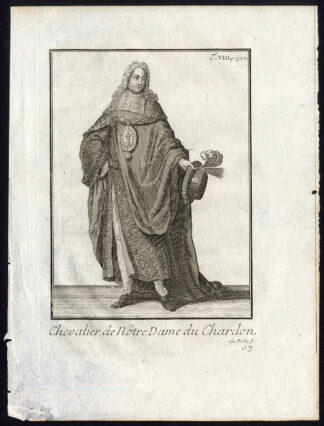 Antique Religious Print-KNIGHT-ORDER OF OUR LADY OF THE THISTLE-Helyot-1792