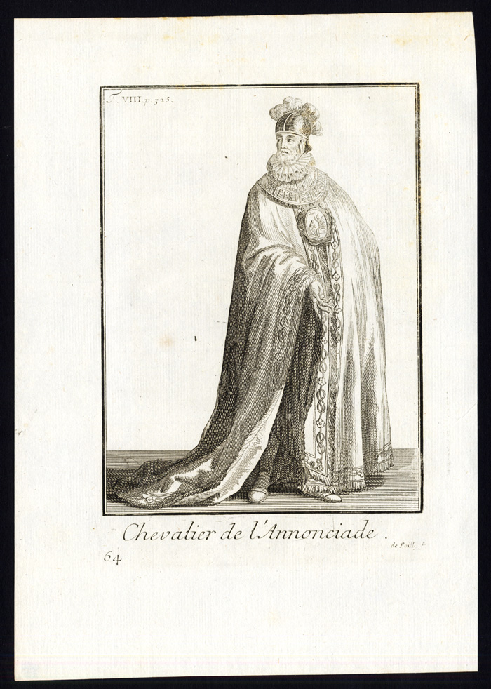 , Antique Religious Print-KNIGHT-ORDER OF THE MOST HOLY ANNUNCIATION-Helyot-1792, Pictura Antique Prints