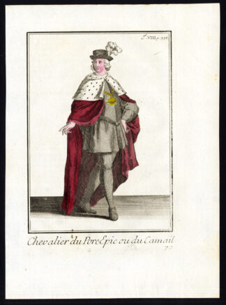 Antique Religious Print-KNIGHT-ORDER OF THE PORCUPINE-FRANCE-Helyot-1792