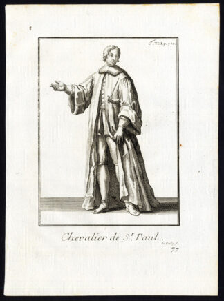 Antique Religious Print-KNIGHT-ORDER OF SAINT PAUL-CHEVALIER-Helyot-1792