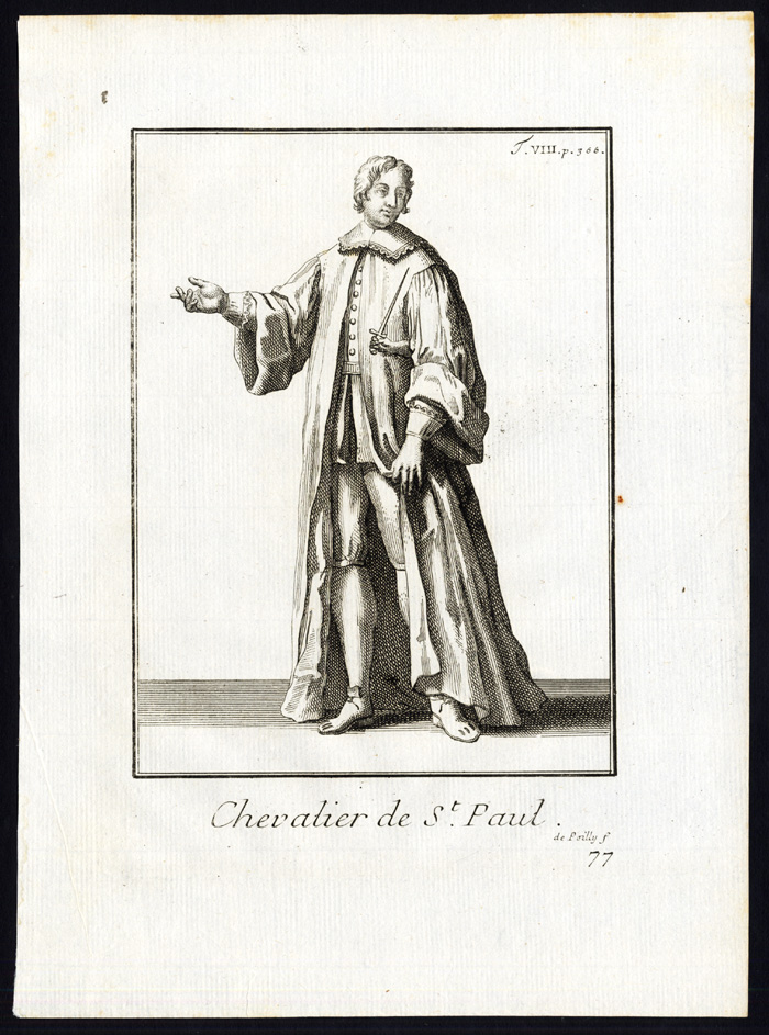 , Antique Religious Print-KNIGHT-ORDER OF SAINT PAUL-CHEVALIER-Helyot-1792, Pictura Antique Prints