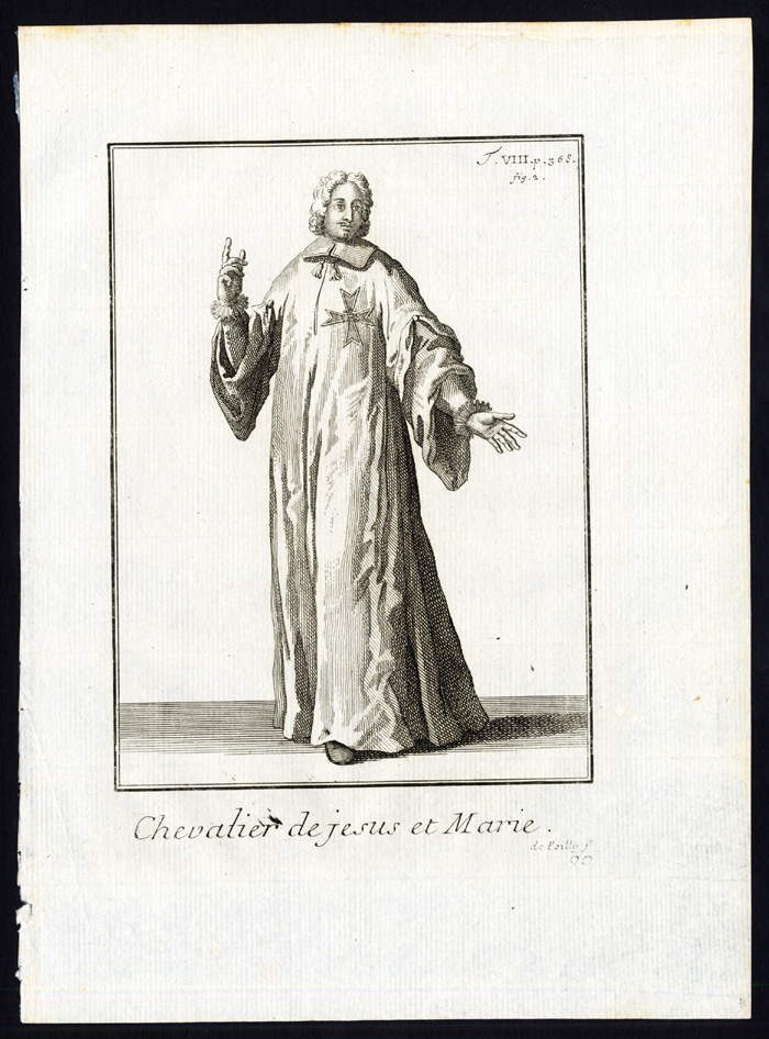 , Antique Religious Print-KNIGHT-ORDER OF JESUS AND MARY-CHEVALIER-Helyot-1792, Pictura Antique Prints