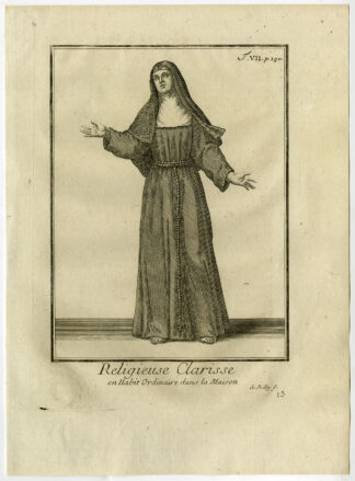 Antique Religious Print-ORDER OF SAINT CLARE-CLARISSES-NUN-Helyot-1792