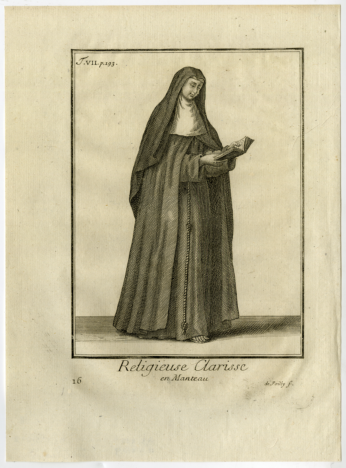 , Antique Religious Print-ORDER OF SAINT CLARE-CLARISSES-NUN-Helyot-1792, Pictura Antique Prints