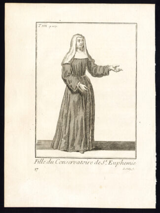 Antique Religious Print-CONSERVATORY OF SAINT EUPHEMIA-Helyot-1792