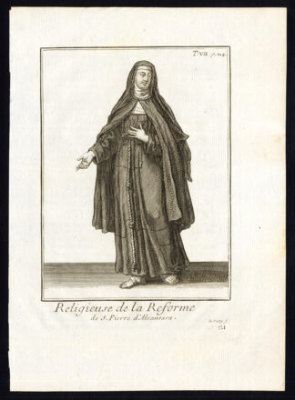 Antique Religious Print-ORDER OF SAINT PETER OF ALCANTARA-SPAIN-NUN-Helyot-1792