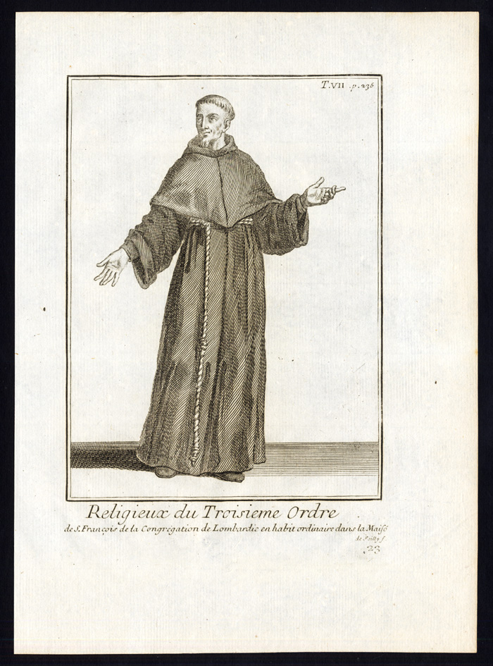Bb15519 416x562 21 Antique Religious Prints-THIRD ORDER OF SAINT FRANCIS-MONK-HABIT-Helyot-1792 - Image 2