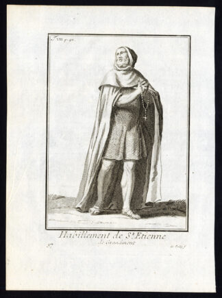 4 Antique Religious Prints-ORDER OF GRANDMONT-GRANDMONTINES-FRANCE-Helyot-1792