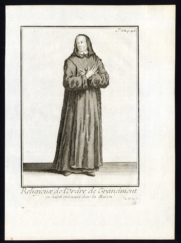 , 4 Antique Religious Prints-ORDER OF GRANDMONT-GRANDMONTINES-FRANCE-Helyot-1792, Pictura Antique Prints