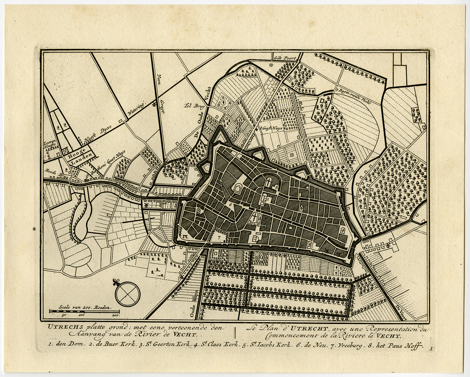 , Antique Print-UTRECHT-VECHT-PL. 1-Stoopendaal-1719, Pictura Antique Prints