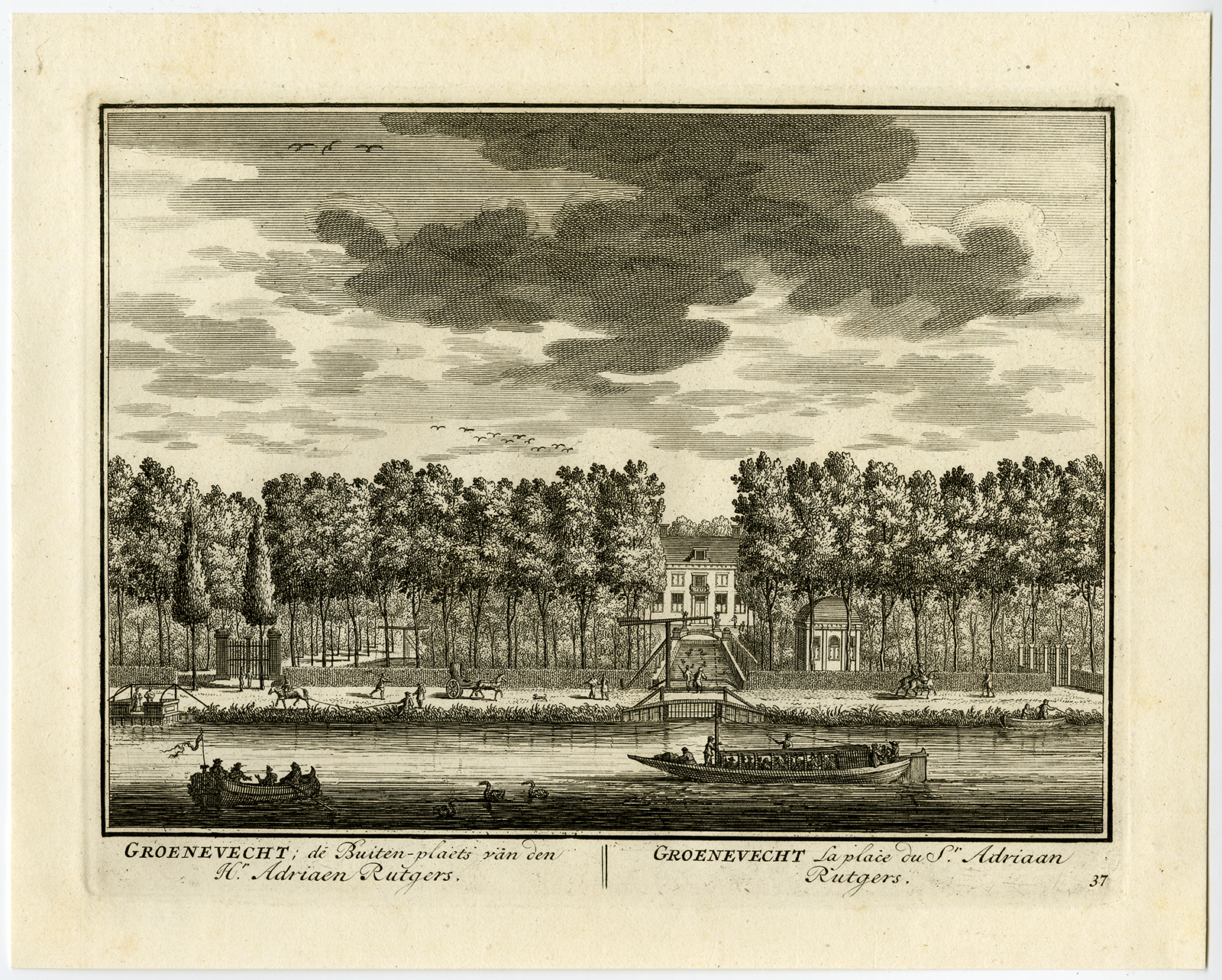 , 2 Antique Prints-GROENEVECHT ESTATE-RUTGERS-BREUKELEN-PL. 37-38-Stoopendaal-1719, Pictura Antique Prints