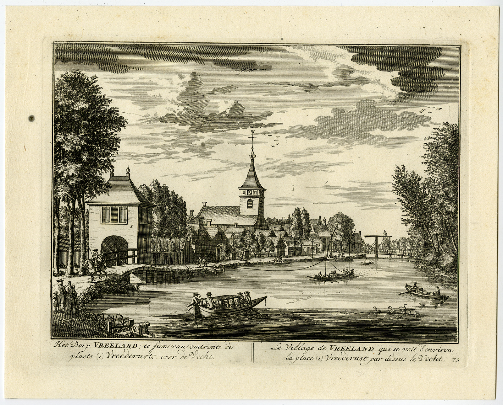 , Antique Print-VILLAGE-VREELAND-VECHT-PL. 73-Stoopendaal-1719, Pictura Antique Prints