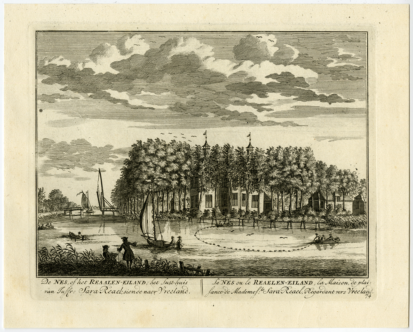 , Antique Print-NES ESTATE-REALENEILAND-NIGTEVECHT-VECHT-PL. 74-Stoopendaal-1719, Pictura Antique Prints