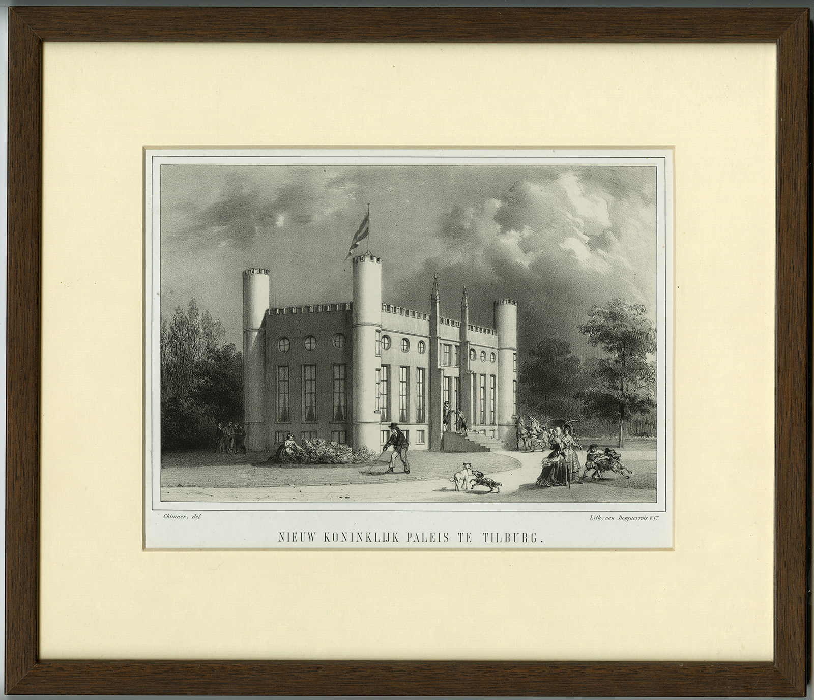, Framed Antique Print-ROYAL PALACE-TILBURG-Chimaer-Desguerrois-c.1845, Pictura Antique Prints