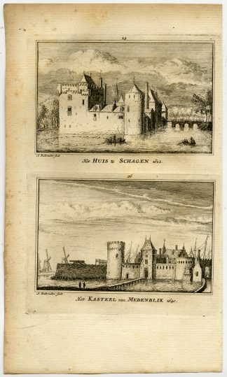 Antique Print-TOWN VIEWS-CASTLE-SCHAGEN-MEDEMBLIK-Rademaker-1792