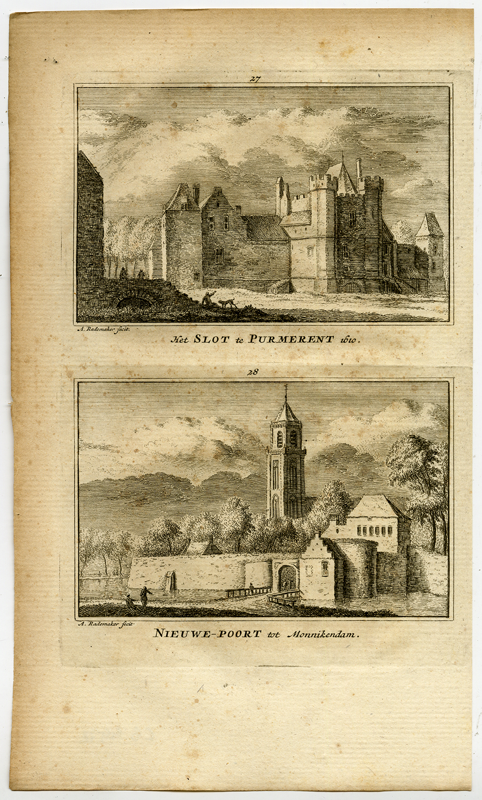 , Antique Print-TOWN VIEWS-CASTLE-PURMERENT-CITY GATE-MONIKKENDAM-Rademaker-1792, Pictura Antique Prints