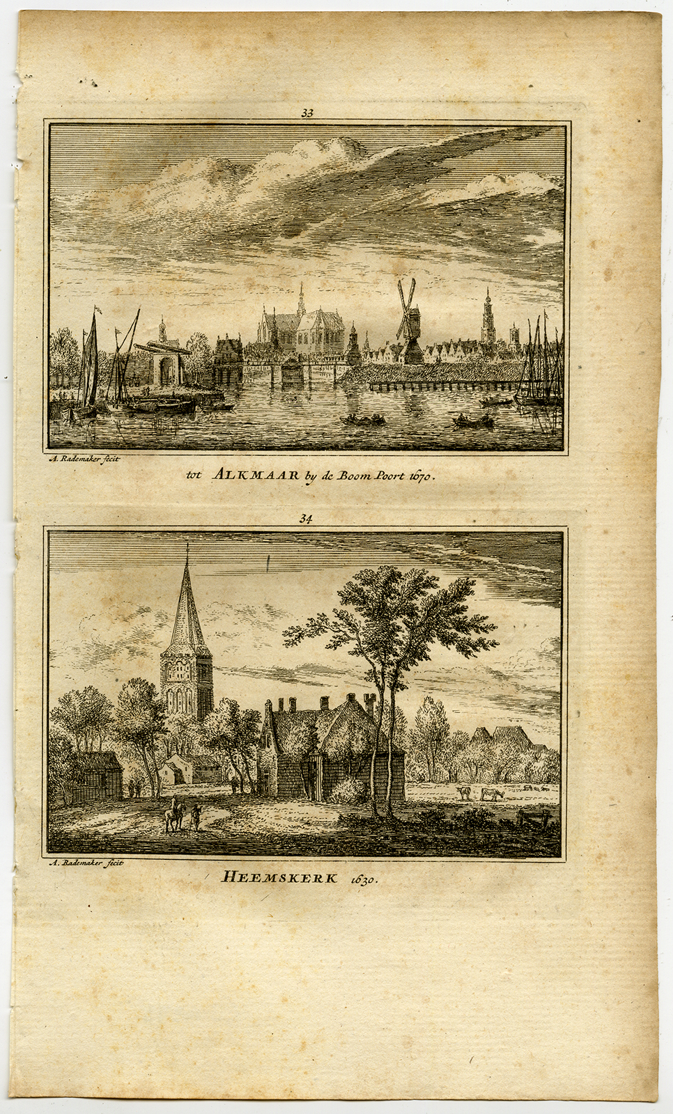 , Antique Print-TOWN VIEWS-ALKMAAR-HEEMSKERK-Rademaker-1792, Pictura Antique Prints