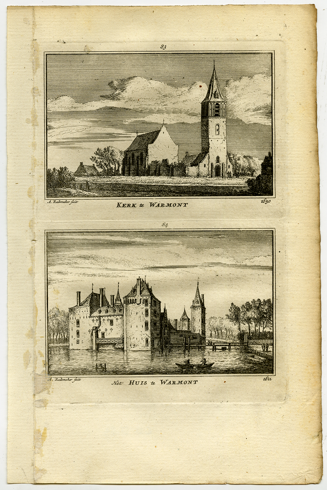 , Antique Print-TOWN VIEWS-WARMOND-CHURCH-CASTLE-NETHERLANDS-Rademaker-1792, Pictura Antique Prints