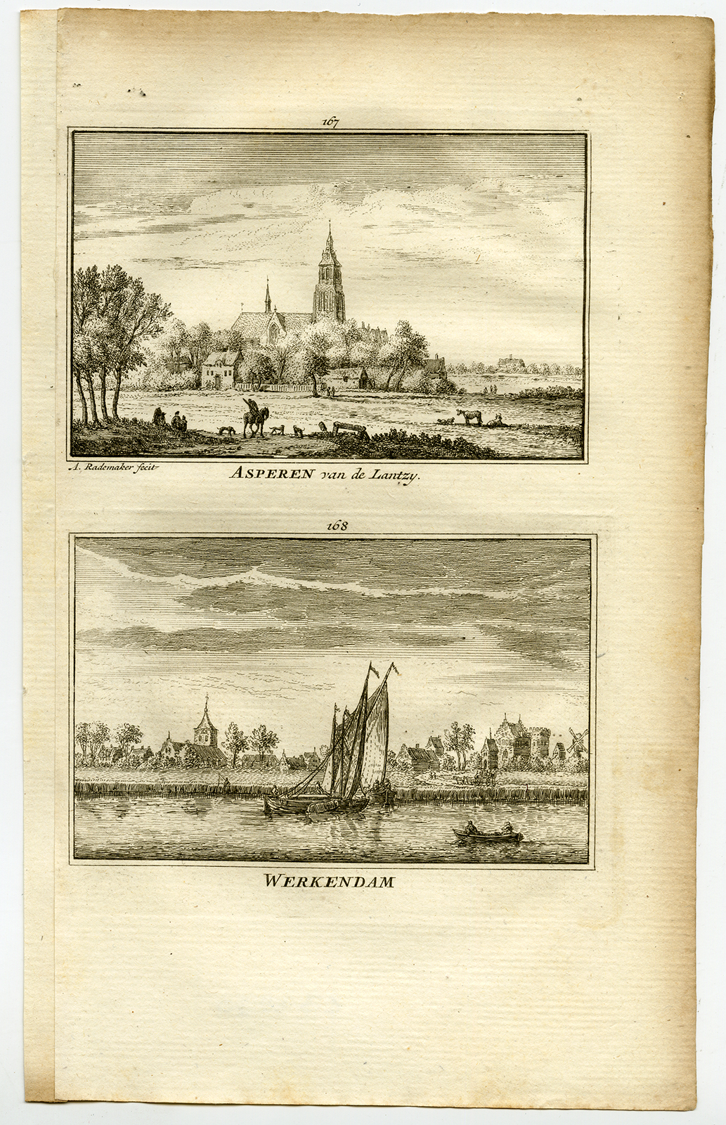, Antique Print-TOWN VIEWS-WERKENDAM-ASPEREN-NETHERLANDS-Rademaker-1792, Pictura Antique Prints