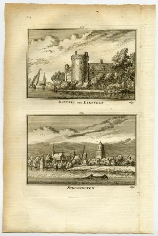 Antique Print-TOWN VIEWS- SCHOONHOVEN-LIESVELT-CASTLE-NETHERLANDS-Rademaker-1792