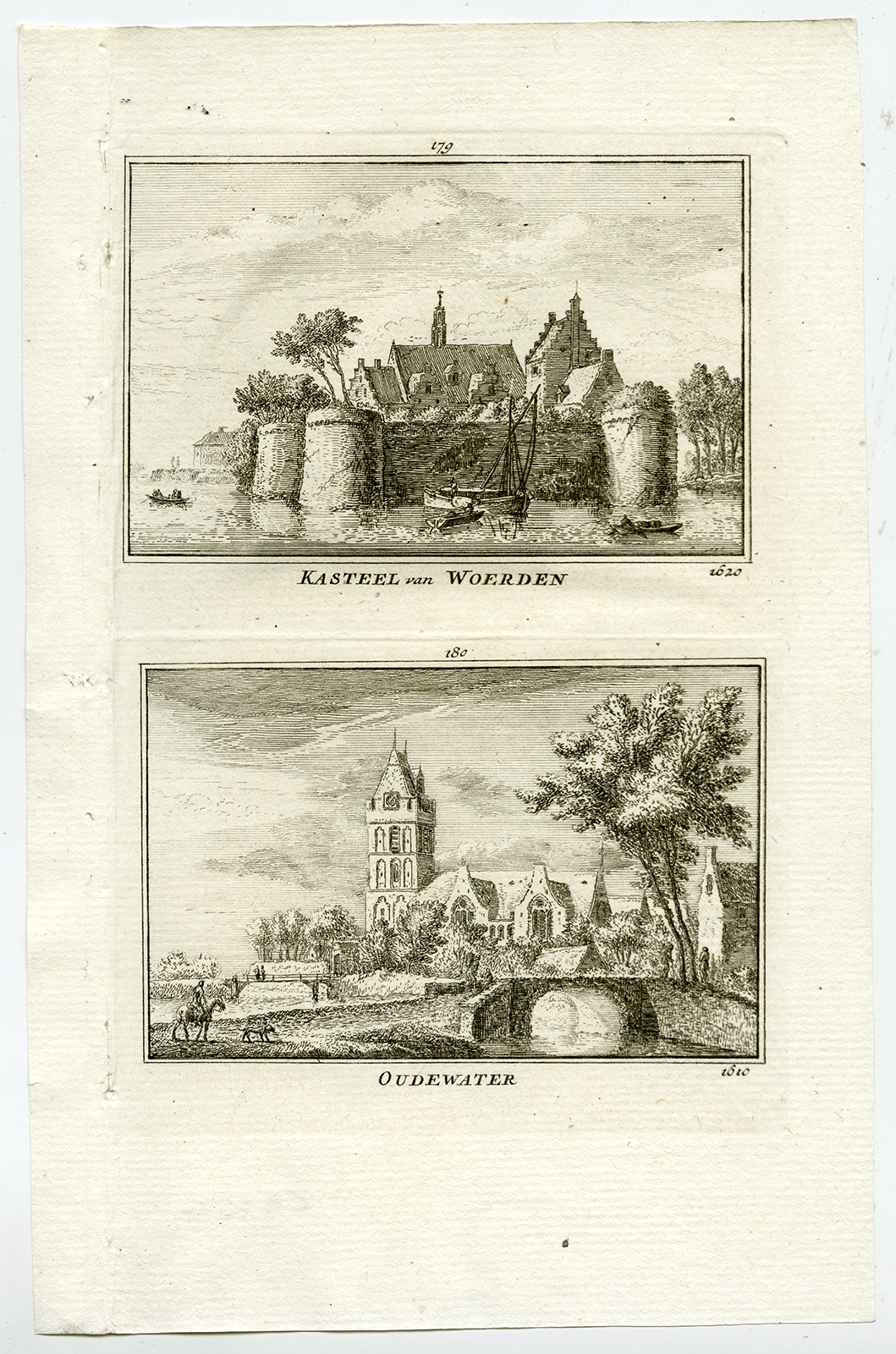 , Antique Print-TOWN VIEWS-CASTLE-WOERDEN-OUDEWATER-NETHERLANDS-Rademaker-1792, Pictura Antique Prints
